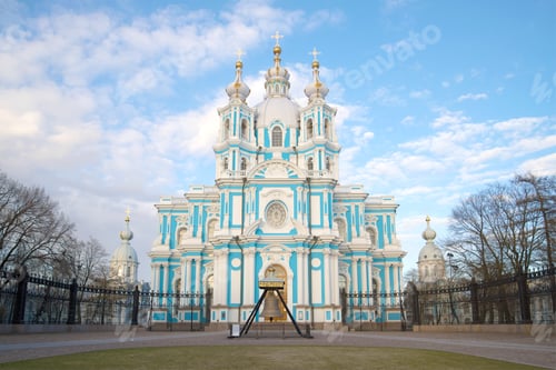 Preview: Smolny Cathedral Close Up In The Cloudy May Afternoon. St. Petersburg, Russia
