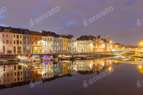 Preview: Pier Boats And Yachts On The River Leie In Ghent Pier Boats And Yachts On The River Leie In Ghent