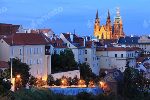Preview: View On Beautiful Prague Gothic Castle After Sunset
