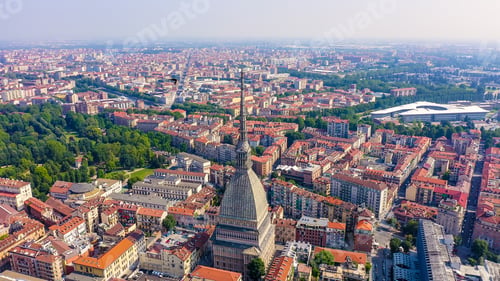 Preview: Turin, Italy. Flight Over The City. Mole Antonelliana - A 19Th-Century Building With A 121 M High
