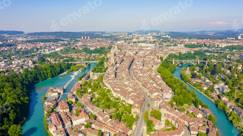 Preview: Bern, Switzerland. Historic City Center, General View, Aare River, Aerial View