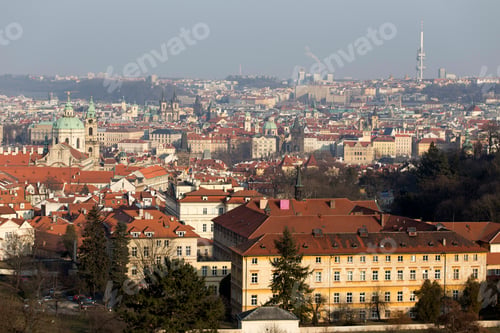 Preview: Sunny Frosty Winter Prague City With Its Cathedrals, Historical Buildings And Towers, Czech Republic