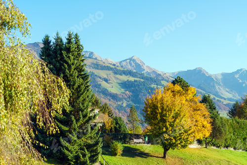 Preview: Picturesque Hills And Alpine Mountains In The Autumn In The Vicinity Of Gruyeres, Switzerland