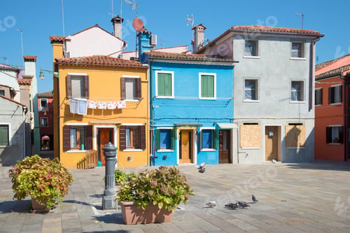 Preview: Court Yard Of The Multi-Colored Burano Island In The Sunny Day. Venice, Italy