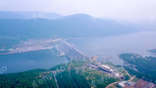 Preview: Krasnoyarsk Hydroelectric Power Station On The Yenisei River. Russia, From Dron