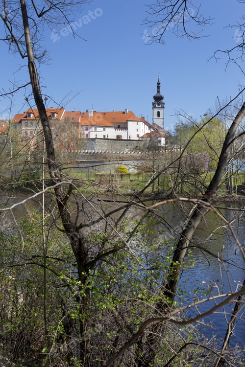 Preview: Colorful Spring Medieval Town Pisek Above The River Otava, Czech Republic