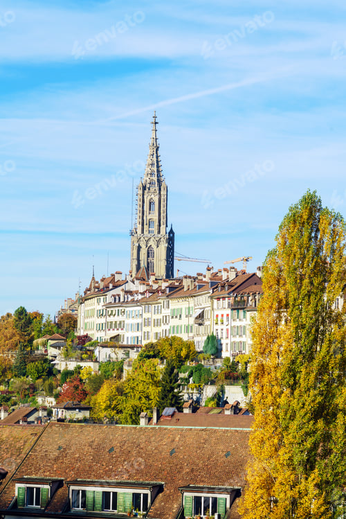 Preview: Aerial View Of Old City With Minster Gothic Cathedral, Bern, Switzerland
