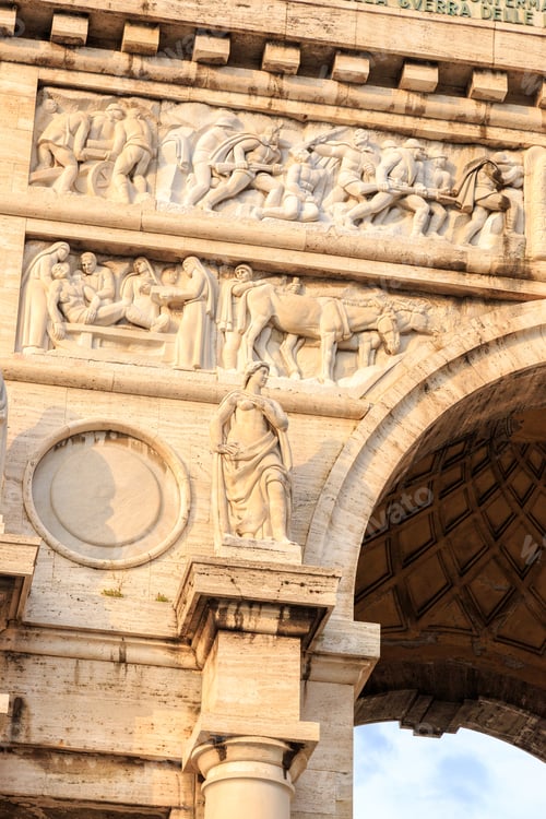 Preview: Italy, Genoa. Arch Of Victory. Fragments. Statues And Bas-Reliefs On The Outside Of The Arch