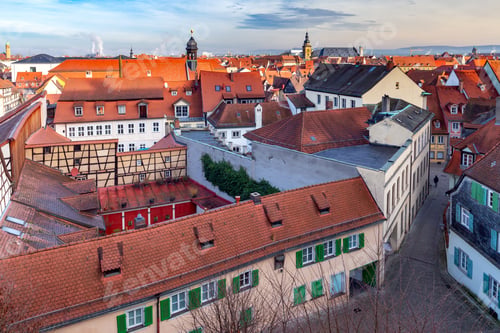 Preview: Scenic Aerial View Of The Old City At Sunset. Bamberg. Bavaria Germany.