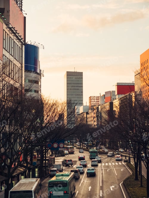 Preview: Beautiful Street Scene At Tokio - Japan Without Any Logos Or Signs