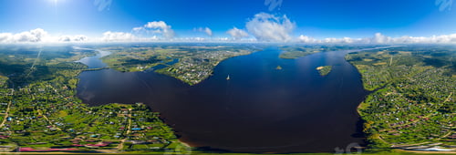 Preview: Kalyazino, Russian. Waters Of The Uglich Reservoir. Aerial View Panorama 360