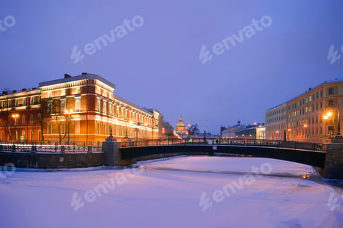 Preview: View Of The Potseluev Bridge In January Twilight. St. Petersburg, Russia