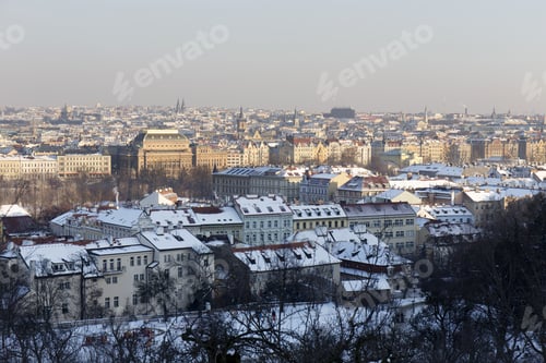 Preview: Snowy Prague City In The Sunny Day, Czech Republic