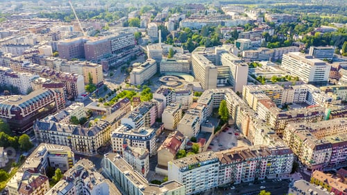Preview: Geneva, Switzerland. Flying Over The Central Part Of The City In The Morning Hours, Aerial View