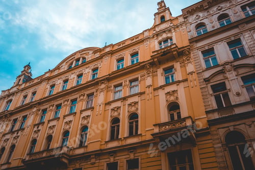Preview: Elegant Old Stone Building In Prague, Czech Republic With Ornate Carving, Balconies And Tall