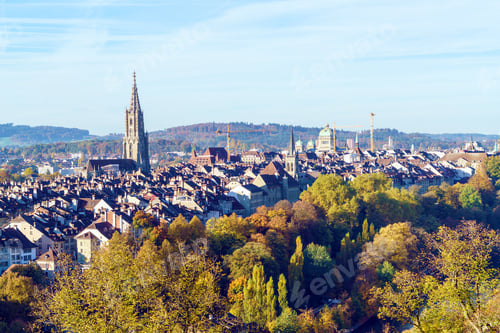 Preview: Aerial View Of Old City With Minster Gothic Cathedral, Bern, Switzerland