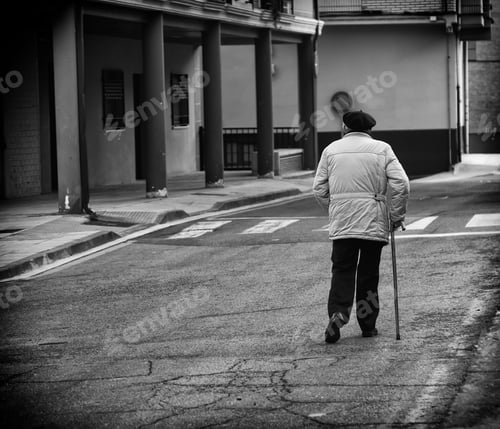 Preview: Elderly Man Walking Down The Street, Old Age And Activity