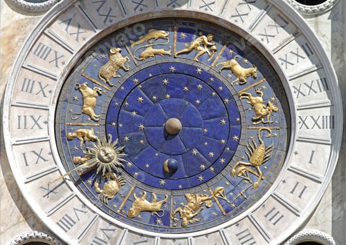 Preview: Zodiac Clock With Gold Sun In Venice Italy