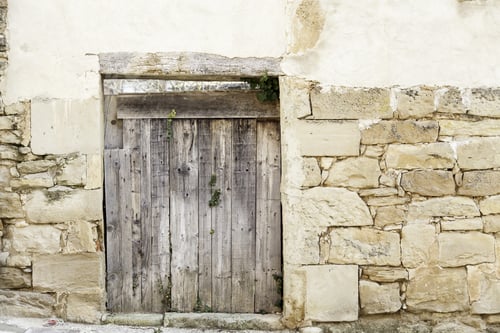 Preview: Scraped Wooden Door In Urban Building, Construction