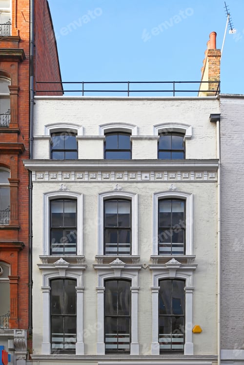 Preview: Big Glass Windows Exterior On White Facade Building