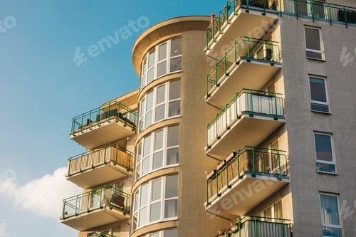 Preview: Orange Modern Apartment House With Curved Staircase And Steel Balcony