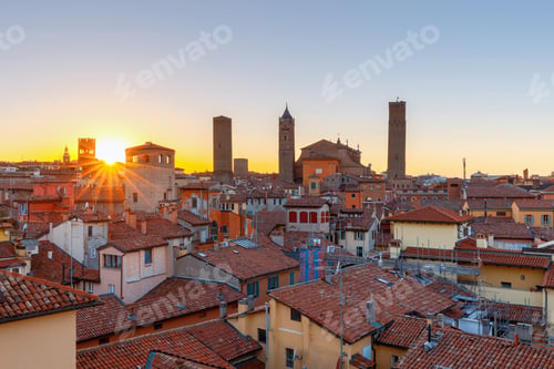 Preview: Sunset Over The City Roofs Of The Old City. Bologna. Italy.