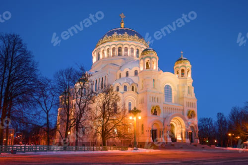 Preview: St. Nicholas Naval Cathedral In March Twilight. Kronstadt, Russia