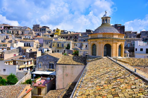 Preview: Panorama Of Modica Seen From The Bell Tower Of San Giorgio Sicily Italy
