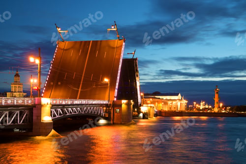 Preview: Divorced Palace Bridge And Vasilievsky Island June Night. Saint Petersburg, Russia