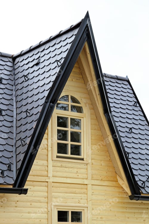 Preview: Roof Window On Retro Wooden Log House