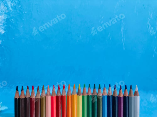 Preview: Exhibition Of Colored Pens On Cheerful Background.