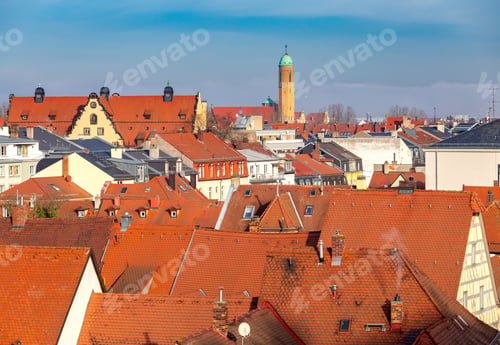 Preview: Scenic Aerial View Of The Old City At Sunset. Bamberg. Bavaria Germany.