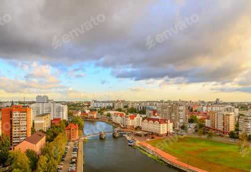 Preview: Central Part Of The City Of Kaliningrad, Embankment Of The Fish Village, Jubilee Bridge