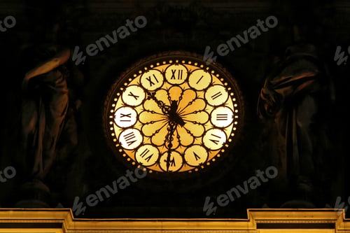 Preview: Medieval Analog Clock With Illumination At Night