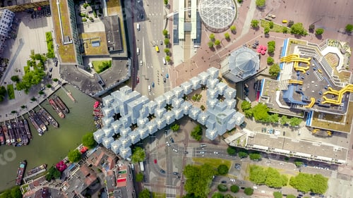 Preview: Rotterdam, Netherlands. Panorama Of The Business Part Of The City. Cubic Houses From Top, Aerial