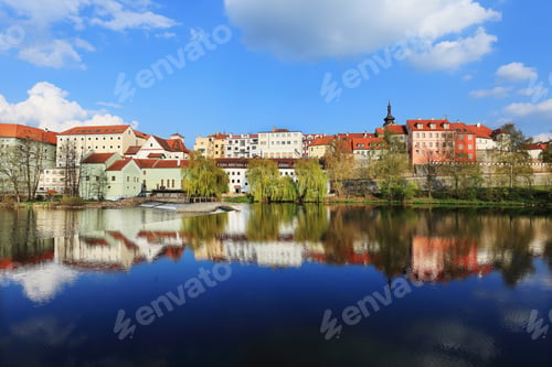 Preview: Colorful Spring Medieval Town Pisek Above The River Otava, Czech Republic