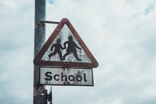 Preview: Traffic Sign About School Kids In Vintage Look