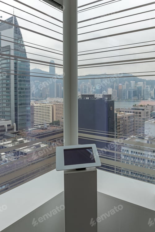 Preview: Tablet Display In Corner Window Skyscraper Hong Kong