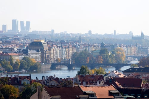 Preview: Autumn Prague City With With Its Buildings, Towers, Cathedrals And Bridges In The Sunny Day, Czech