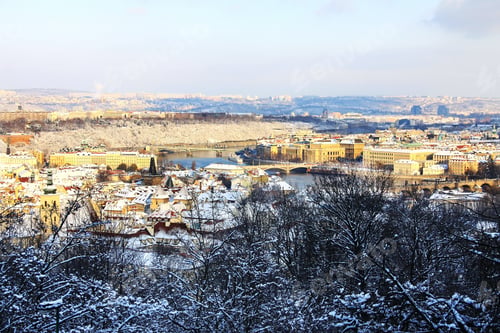 Preview: Snowy Prague City In The Sunny Day, Czech Republic
