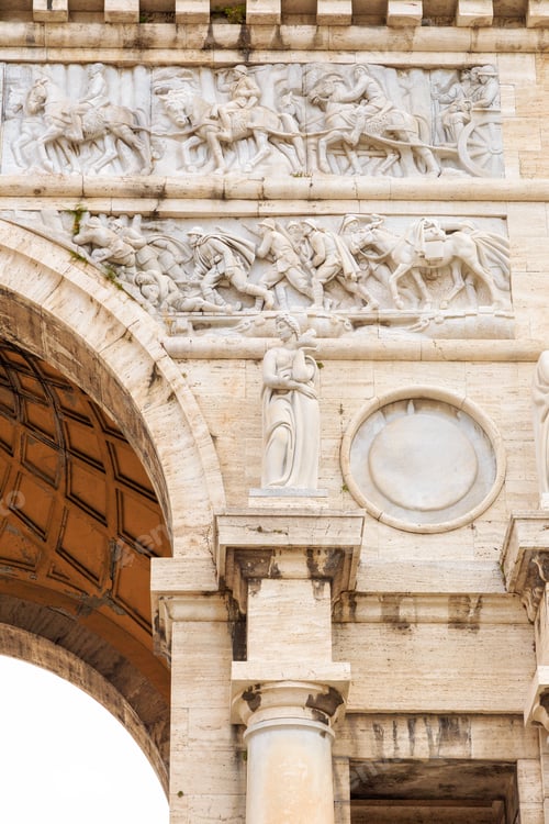 Preview: Italy, Genoa. Arch Of Victory. Fragments. Statues And Bas-Reliefs On The Outside Of The Arch