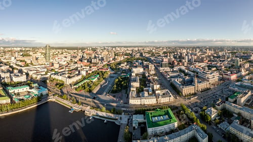 Preview: Panorama At Sunset. The Center Of The City Of Ekaterinburg. Russia. Aerial Photography