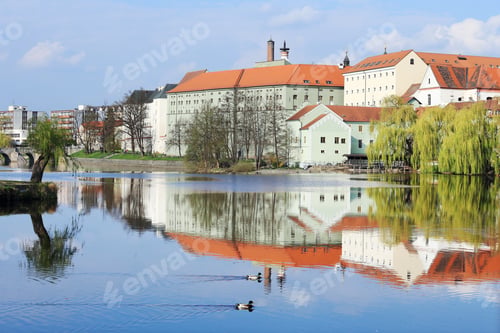 Preview: Colorful Spring Medieval Town Pisek Above The River Otava, Czech Republic