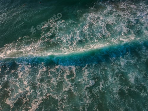 Preview: Aerial View Of Surfers And Big Wave In The Ocean. Top View