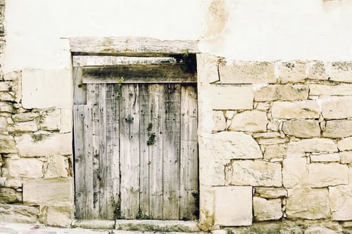 Preview: Scraped Wooden Door In Urban Building, Construction