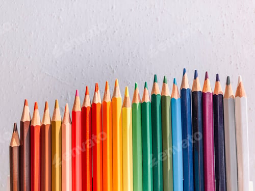 Preview: Exhibition Of Colored Pens On Cheerful Background.