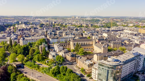 Preview: Luxembourg, Historical City Center In The Morning, Aerial View