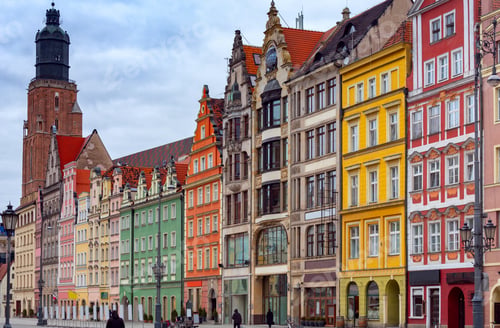 Preview: Multi-Colored Facades Of Medieval Houses On The Town Hall Square. Wroclaw. Poland.