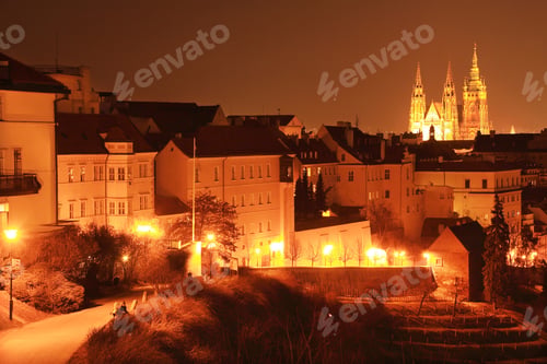 Preview: The View On Prague Gothic Castle In The Night, Czech Republic