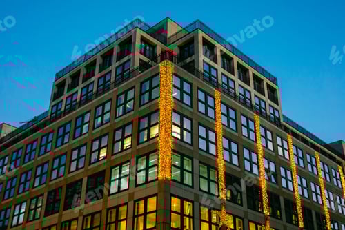 Preview: Office Building With Christmas Lights On The Facade